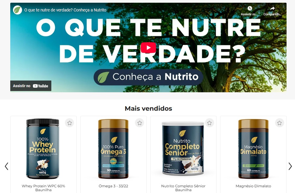 print da loja virtual de produtos fitness da Nutrito